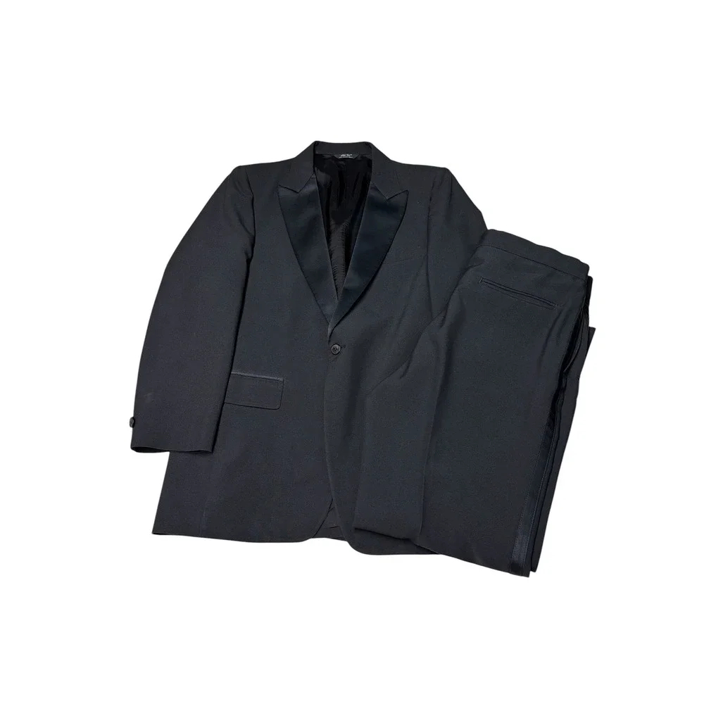 After Six x SSSSSS Mens Black Tuxedo Suit 2 Piece Peak Lapel Formal 40R 35x29